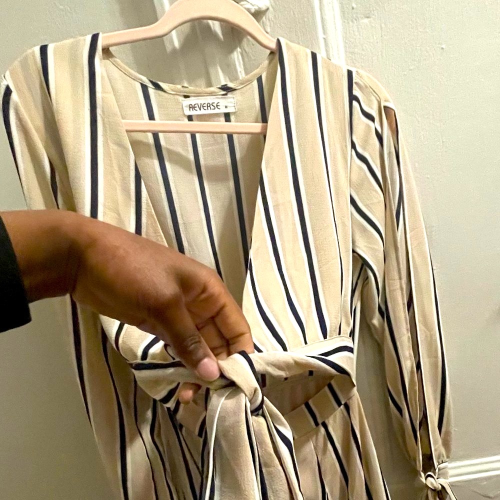 Reverse Medium Striped Double Split Tie Dress - image 2